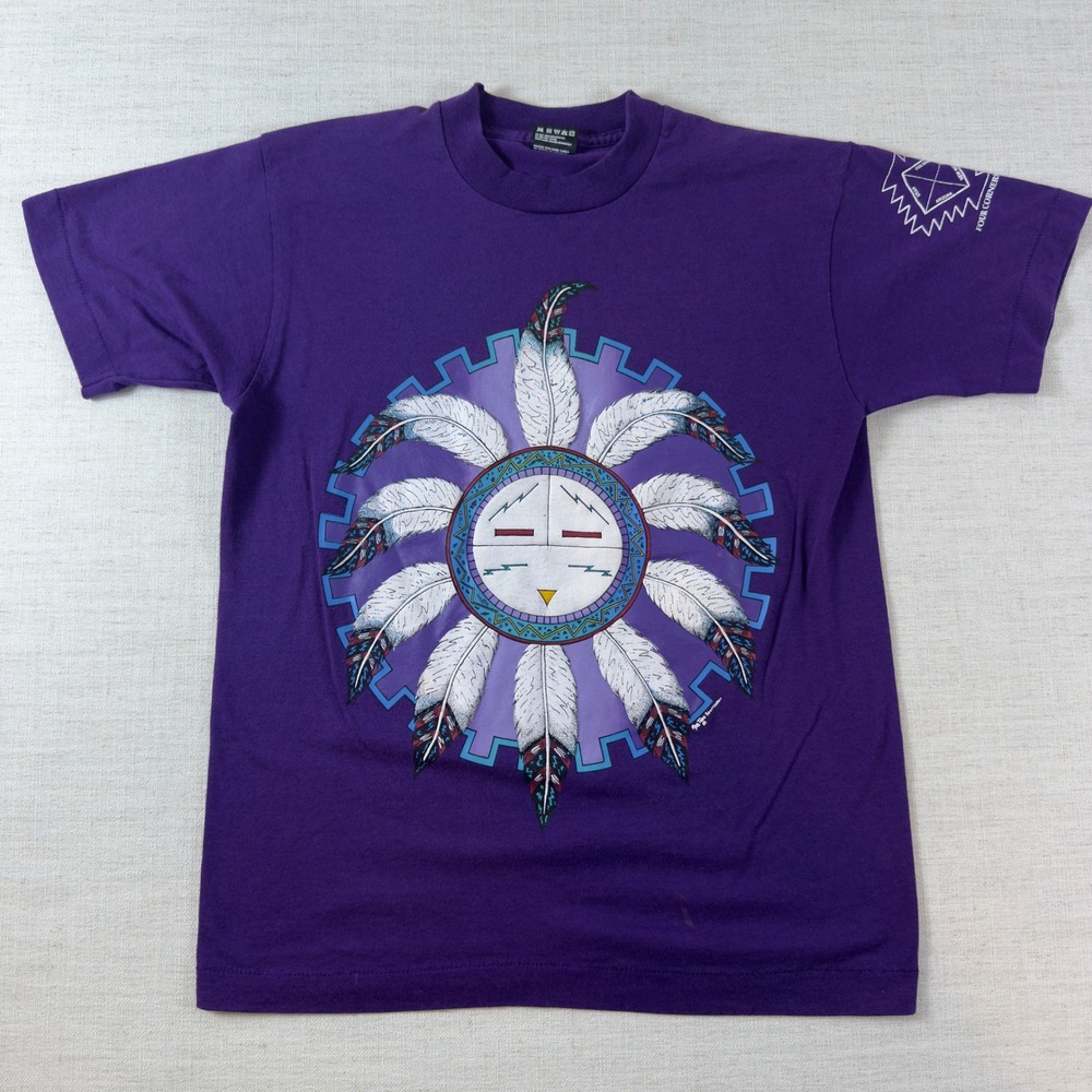 Vintage Fruit of the Loom Best T-Shirt Purple Southwestern Sun Face Graphic M
